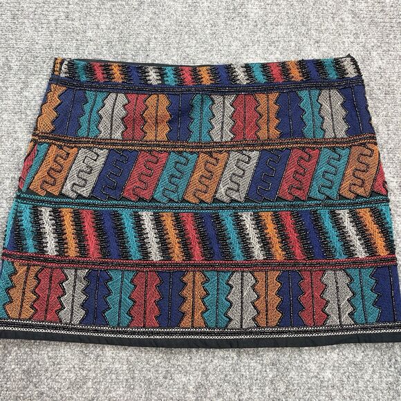 Zara Trafaluc Muliticolor Beaded Aztec Mini Skirt Womens Medium Lined Side Zip - Picture 6 of 11